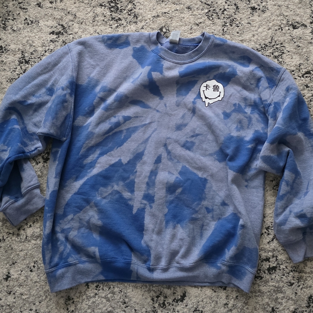 Tie Dye Smiley Face Crewneck Sweatshirt Unisex XL Cotton Polyester Gildan